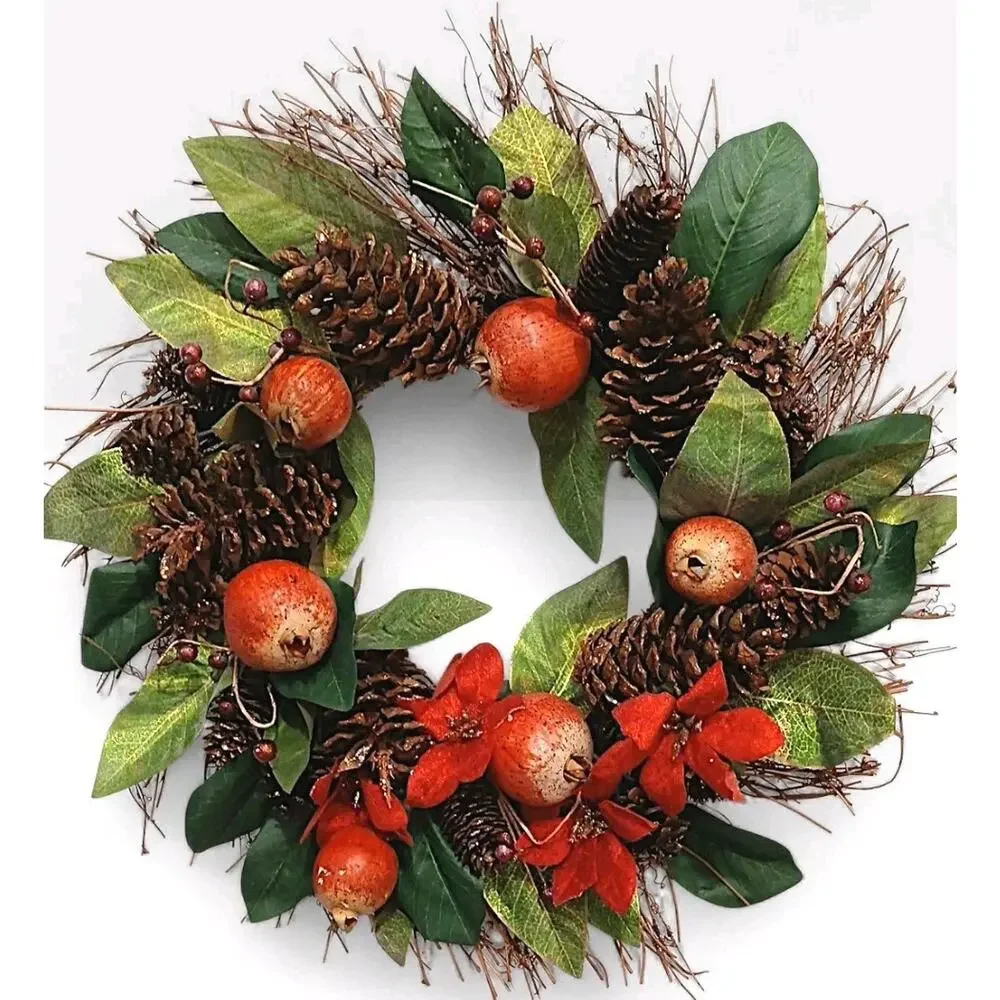 Winter Door Wreath Beautiful Pomegranate Realistic Holiday Christmas Arrangement